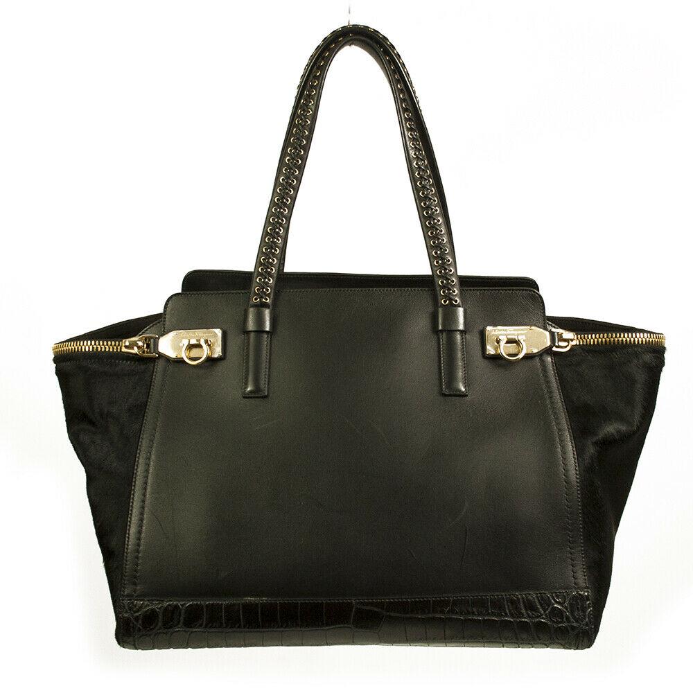 Ferragamo logo-stamp leather tote bag - Blue