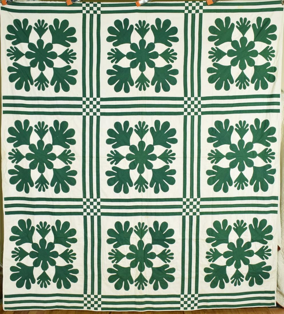 1890's Green & White Applique Quilt (1 of 7)