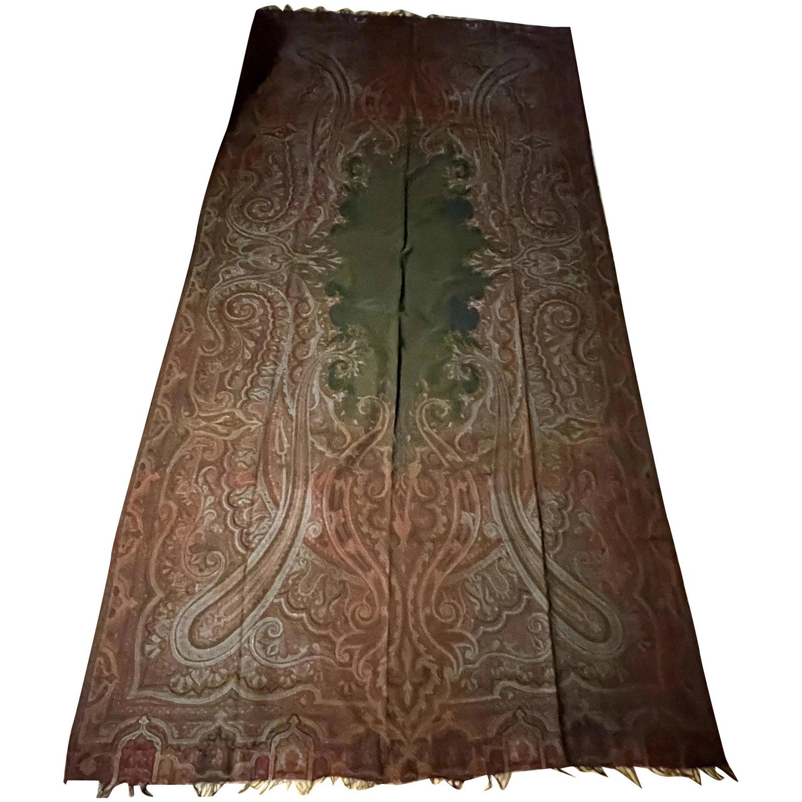 Antique 61"x 120" Wool PAISLEY Shawl Throw Black Center Circa 1840-1870s (1 of 15)