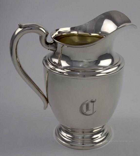 8 3/4" Sterling Silver Water Pitcher #120 by Priesner, Hand Engraved "C" (1 of 6)