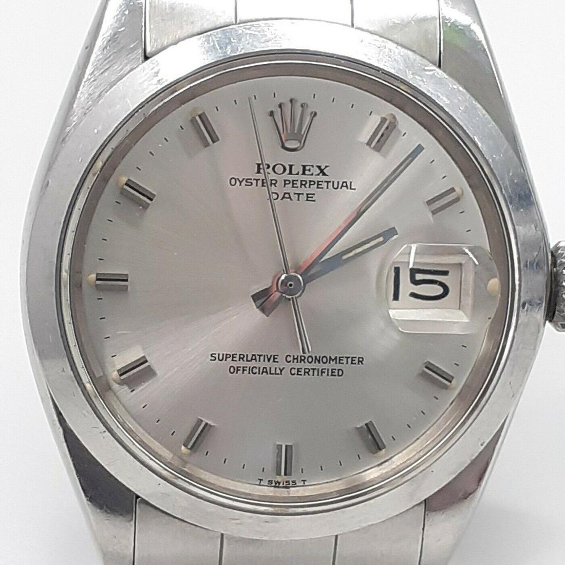 Rolex Date 34 mm Steel 34 mm Silver Oyster Automatic Watch 1500 Circa 1968 (1 of 5)