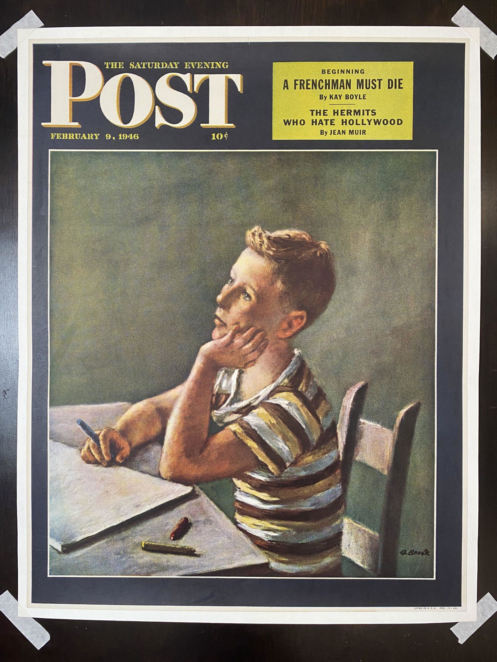 22" x 28" 1946 Newstand Poster Saturday Evening Post - Art by Alexander Brook "Future Author" - LB: 22" x 28" 1946 Newstand Poster Saturday Evening Post - Art by Alexander Brook "Future Author" - LB This is an Original Poster as dated to advertise 'The Saturday Evening Post'. Condition: VG/EXC Pleas