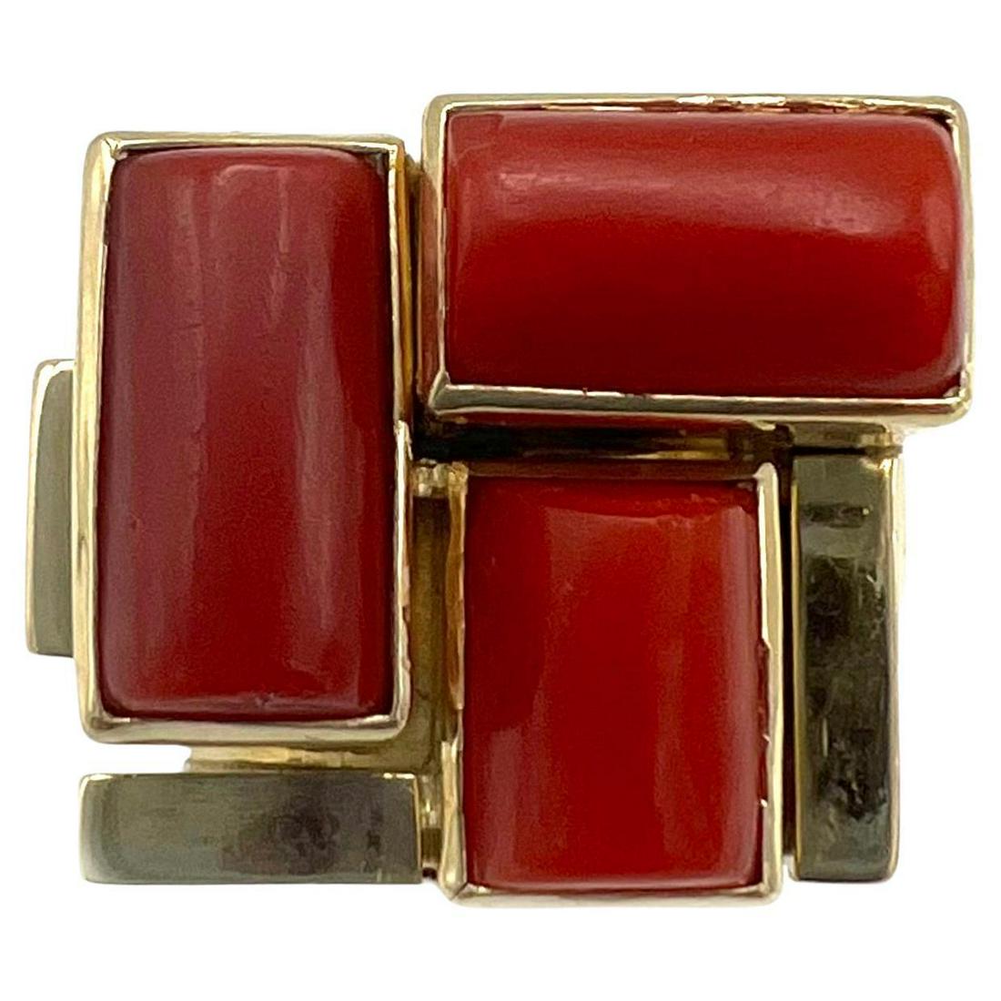 Mid Century Modern Yellow Gold And Coral Ring (1 of 8)