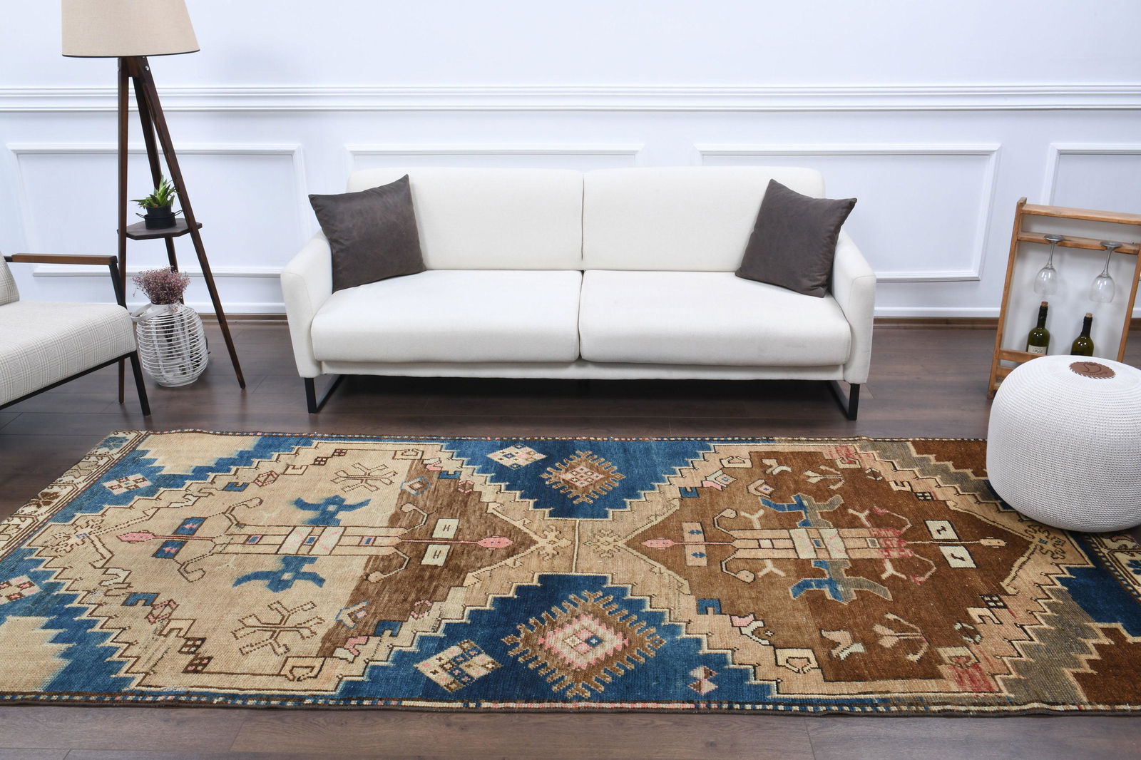 5x11 Turkish Antique Oushak Runner,: Title: 5x11 Turkish Antique Oushak Runner, Origin: Turkey Date/Period: 1960 - 1970 Materials: Wool and Cotton Size: 4.6x10.8 ft (141x330 cm) Description: This Turkish one-of-a-kind Vintage Rug is hand