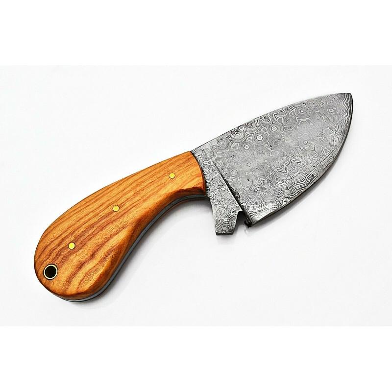 Handmade exclusive everyday carry damascus steel knife: Blade - damask steel Handle â€“ olive wood Leather sheath â€“ included Blade hardness â€“ 55-60 HRC Total length â€“ 7 (inch) Blade length - 3,5 (inch) Blade Thickness â€“ 3-4