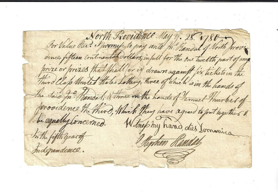 1780 Rhode Island Lottery Agreement (1 of 2)
