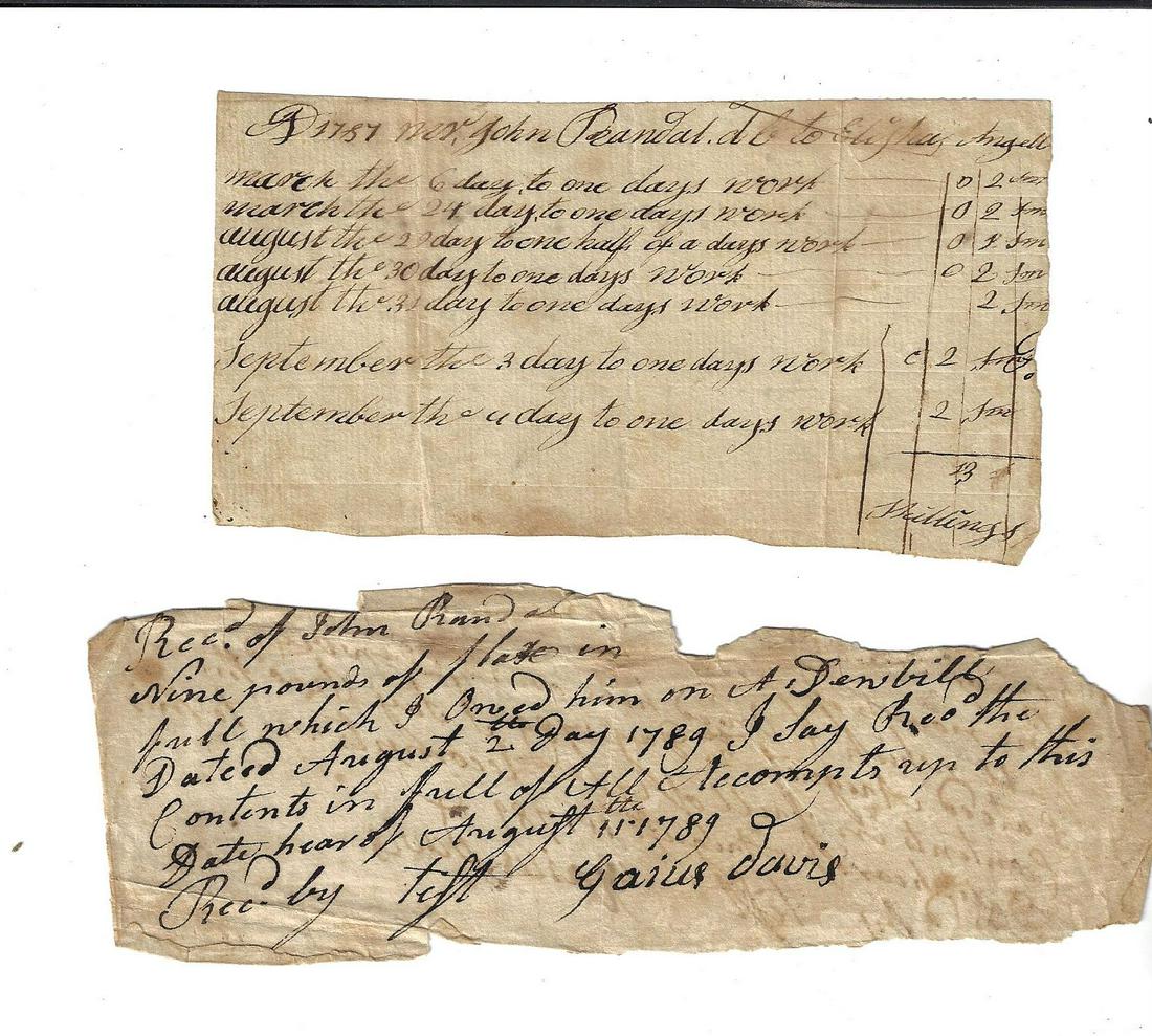 1787 Two Receipts Rhode Island (1 of 1)