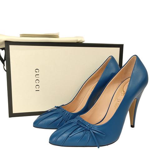 GUCCI "Charlotte Riviera Blu" decolleté shoes: Title: GUCCI "Charlotte Riviera Blu" decolletÃ© shoes Material: Leather Size/Dimensions: MEASUREMENTS: Plantar length 26 cm, Heel height 11 cm Description: (4165/A). Charlotte Riviera Blue pumps mod