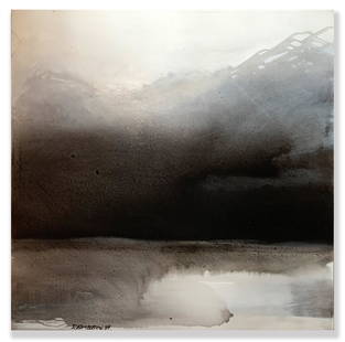 Richard Hambleton: Grey Landscape: Artist: Richard HambletonTitle: Grey LandscapeMedium: Black, Art Guerra pigments and blue high gloss varnish on canvasSize/Format: 36" x 36"Additional Information: Richard Hambleton- "Landscape" #9.