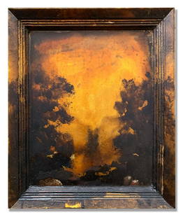 Richard Hambleton: Landscape: Artist: Richard HambletonTitle: LandscapeMedium: aluminum leaf back ground, with raw umber, raw sienna, and black Art Gueurra paint and pigmants with semi gloss varnishSize/Format: 16.5" x