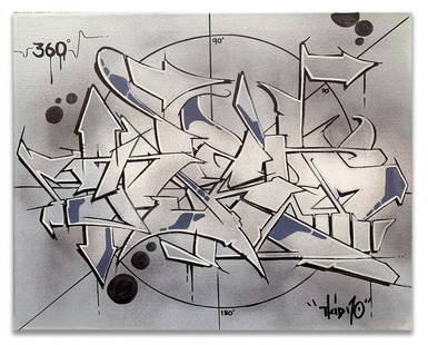 TKID170: 360: Artist: TKID170Title: 360Medium: Aerosol, Acrylics and Marker on canvasSize/Format: 16" x 20"Additional Information: T-KID 170 - "360" Painting. Aerosol, Acrylics and Marker on canvas Measures 16" x