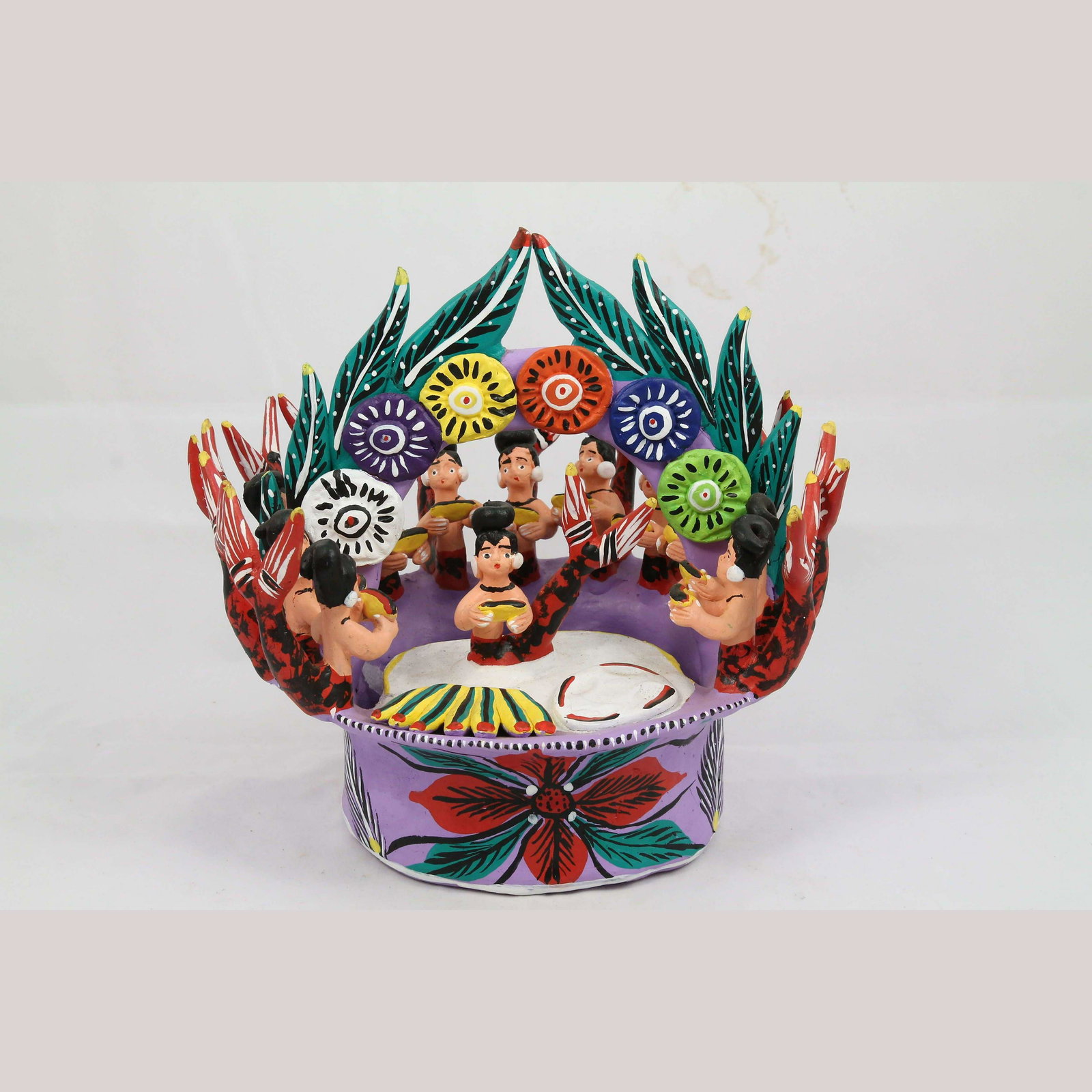 Ceramic Mermaid Figurines in Basket Mexican Folk Art Ocumicho Collectible Décor (1 of 8)