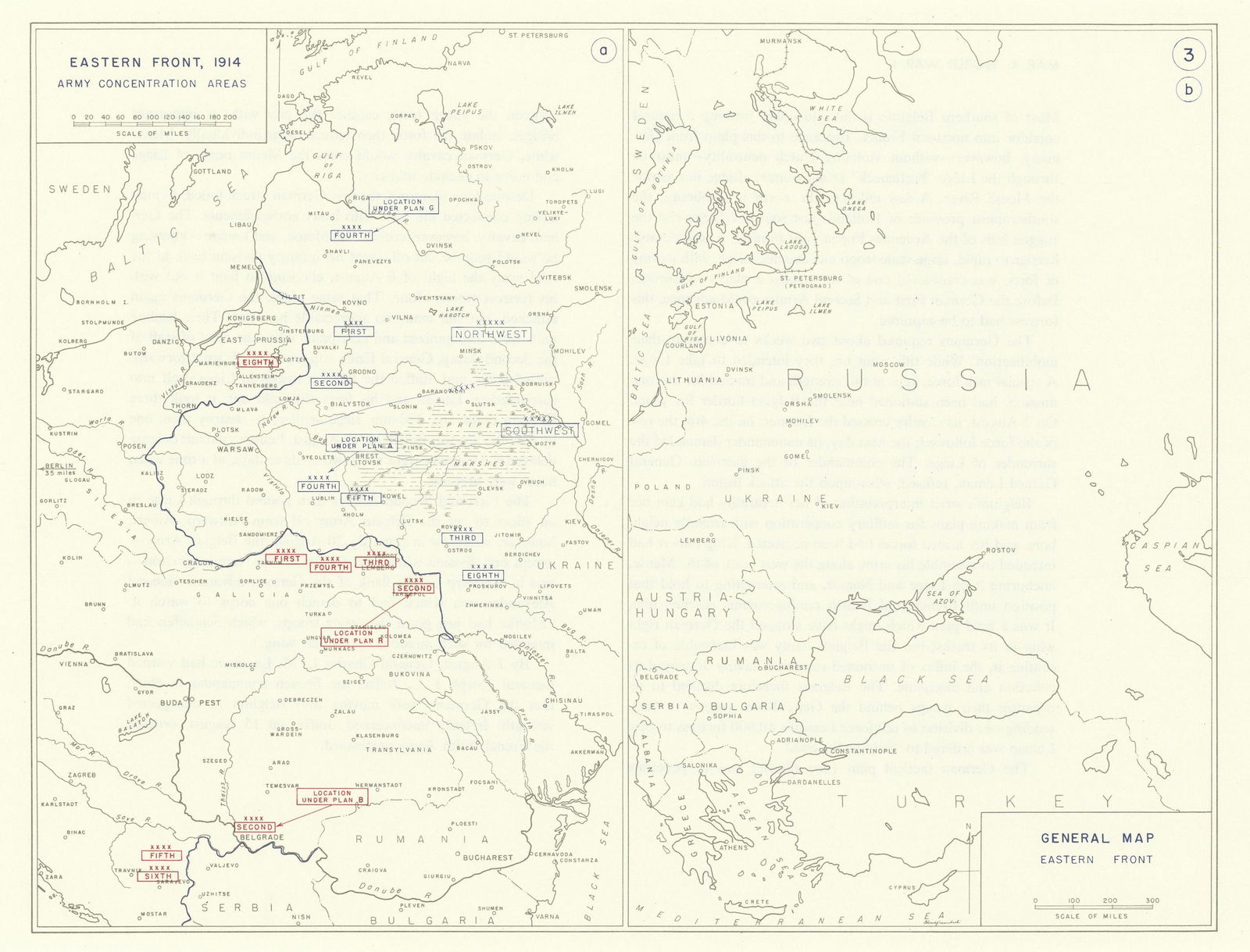 World War 1. Eastern Front, 1914. Army Concentration Areas 1959 old map (1 of 1)