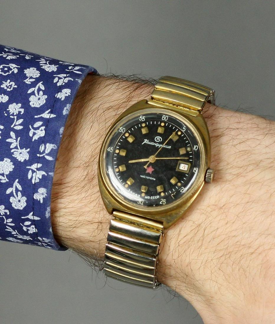 Komandorskie Vintage Men Wrist Watch / Rare Russian Antique Unisex Black USSR Watches: Materials Band material: Leather Gold, Stainless steel Komandorskie Vintage Men Wrist Watch. Rare Russian Antique Unisex Black USSR Watches. Soviet Mens Watch. Military Mechanical Wrist Watch. Komando