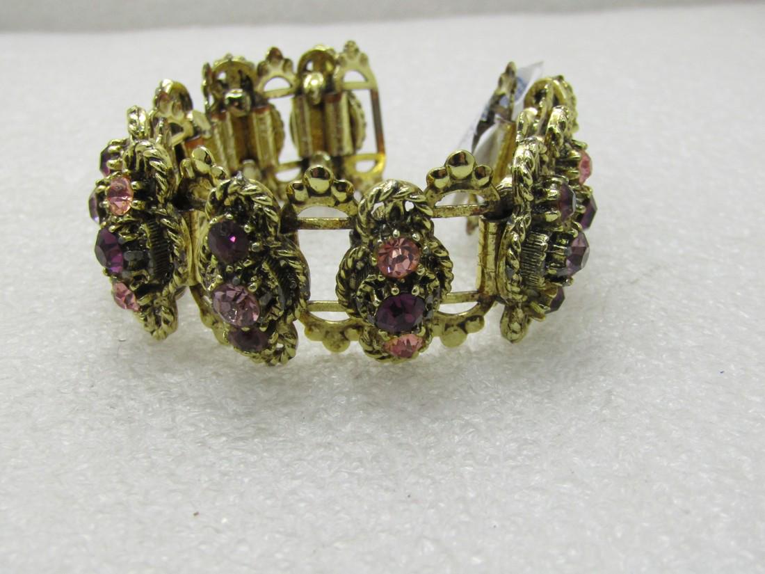 Vintage Wide Pink Purple Rhinestone Bracelet, 6.5" (1 of 7)
