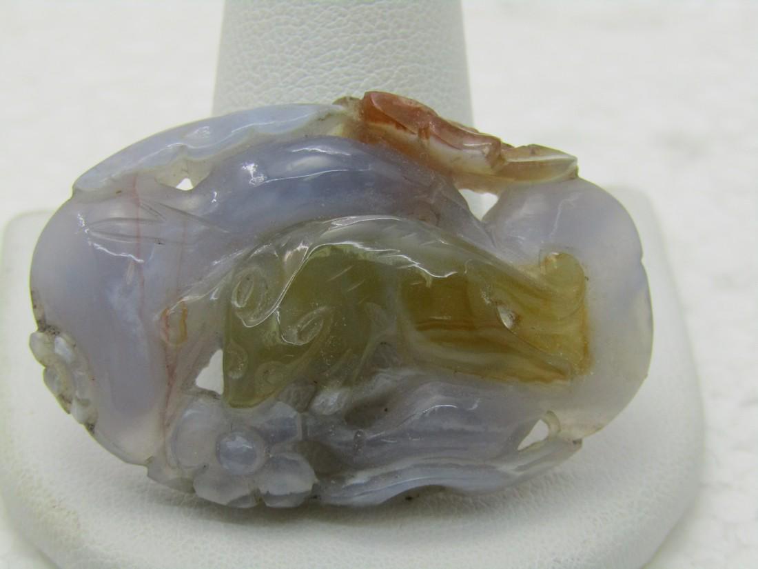 Asian Carved Fox Purple & Mixed Jade Stone/Pendant, 1.5" by 1" Oval (1 of 7)
