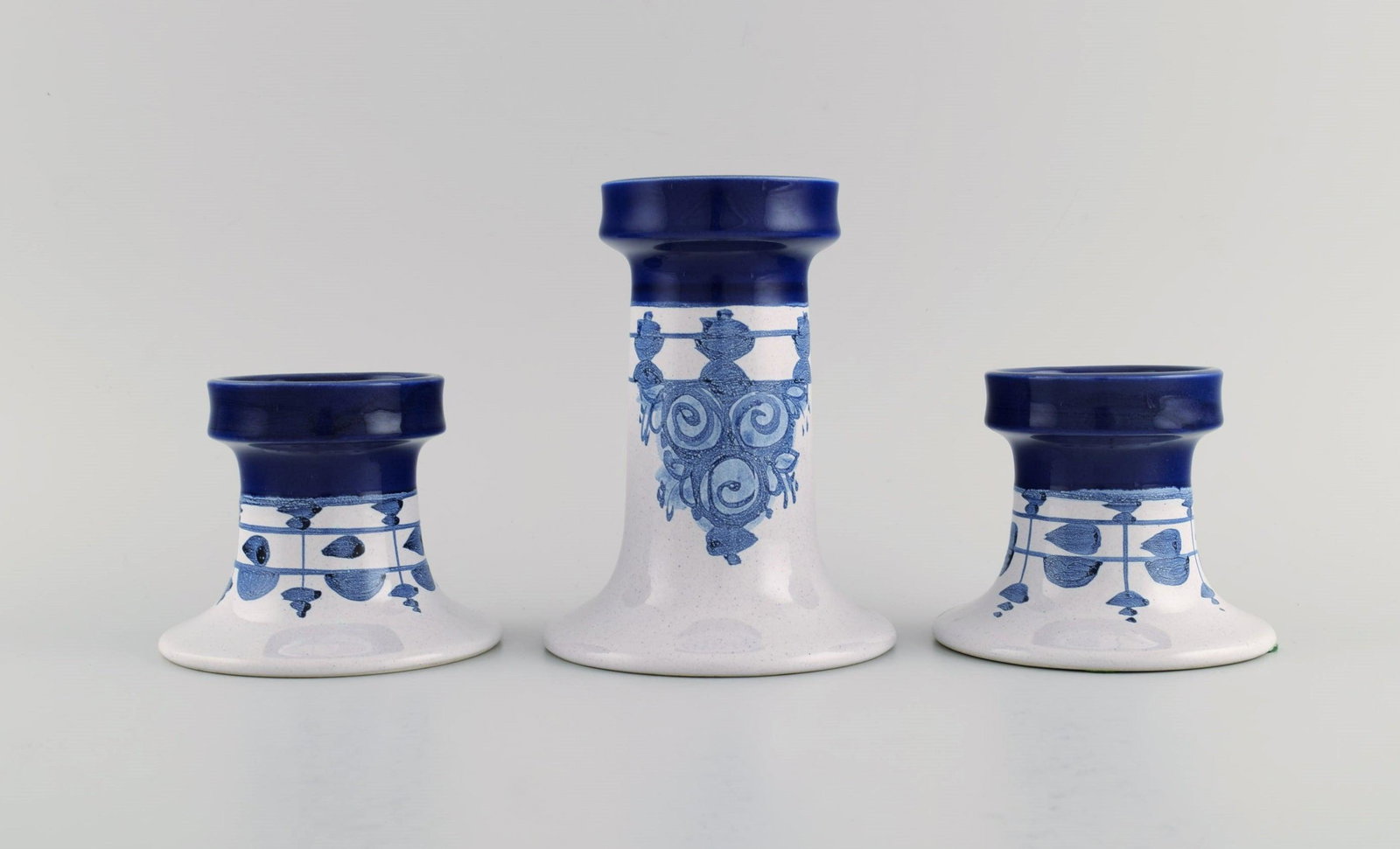Bjørn Wiinblad (1918-2006), Denmark. Three candlesticks in hand-painted and glazed ceramics. (1 of 7)