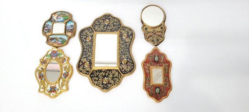 Vintage Mirror Set of 5 Reverse Painting on glass black gold gilt antique peru peruvian folk art (1 of 10)