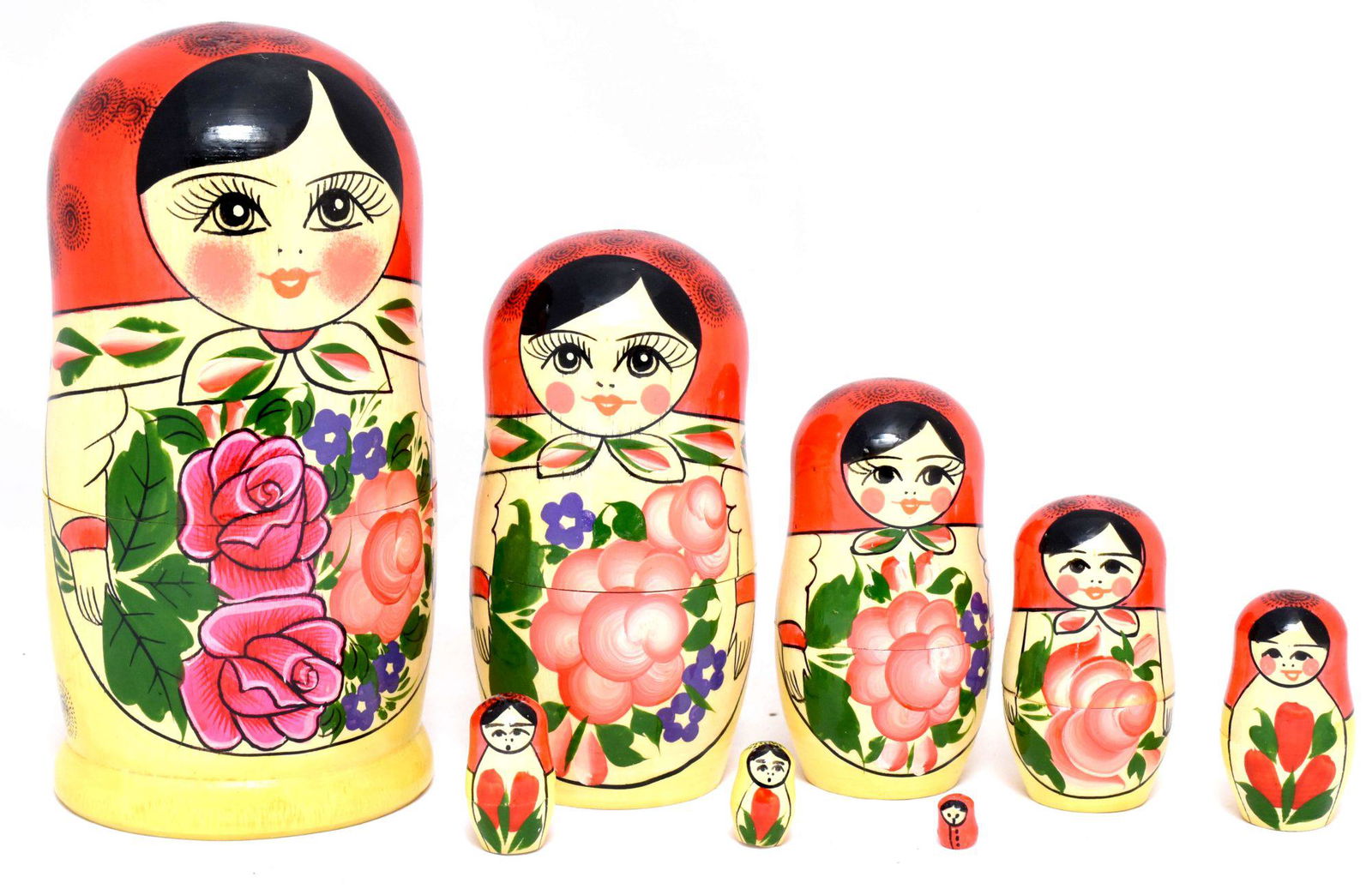 Matreshka Semenovskaya: Matreshka Semenovskaya. Traditional russian wooden nesting doll, handmade, handpainted, 8 pcs. "Dimensions: 10 × 20 cm" Reserve: $50.00 Shipping: Domestic: Flat-rate of $40.00 to anywhere within
