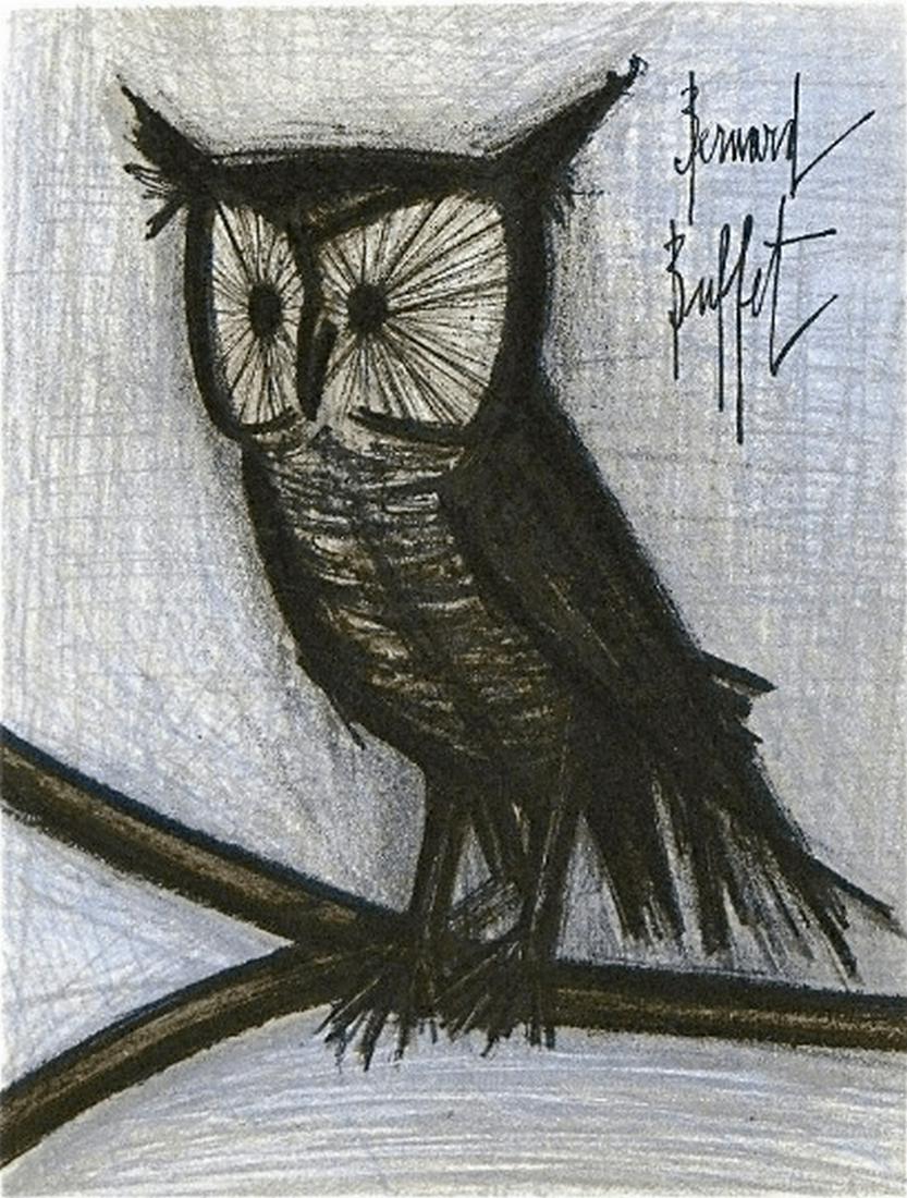 Bernard Buffet Original Lithograph 1967 The little owl: Artist: Bernard Buffet Title: The little owl Medium: Original Lithograph Marks: Signed in plate not numbered Printed: 1968 by Mourlot Freres, France Paper size: 12.25 x 9.50 inch on heavy paper Condit