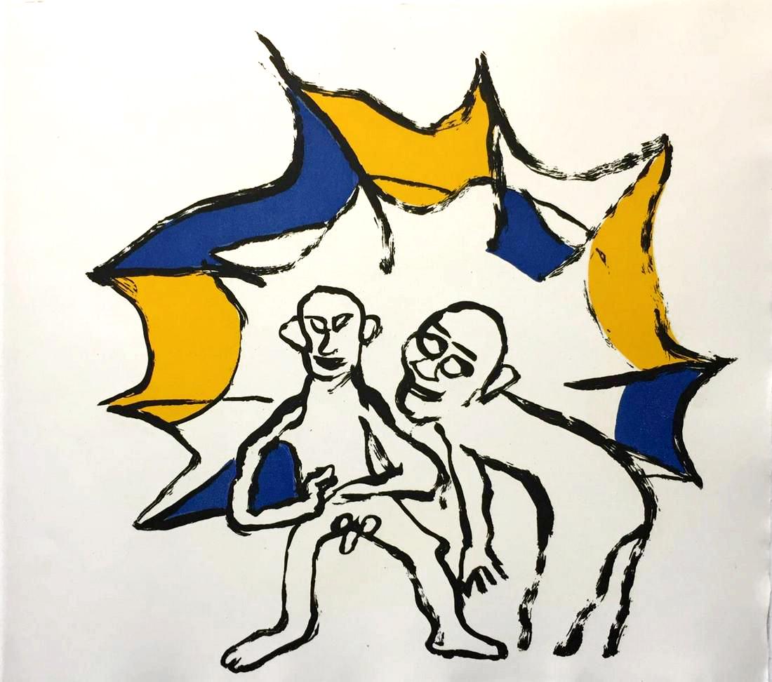 Calder Engraving aquatint in colors Sacrilege of Alan Kent 15: Artist: Alexander Calder Country: USA Title: Sacrilege of Alan Kent - 15 Medium: Original engraving in aquatints in colors not signed Marks: Signed & numbered by the Artist and Author in pencil and bl