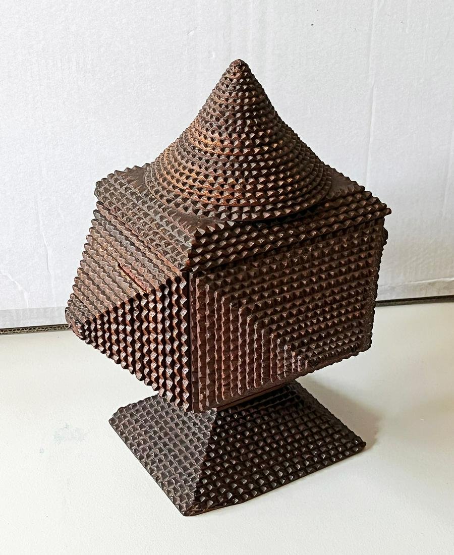 Impressive Heavily Layered Tramp Art Pedestal Box (1 of 5)