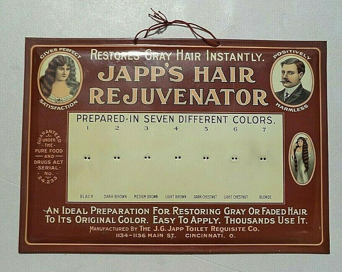 graphic old tin lithographed sign advertising Japp's Hair Rejuvenator (1 of 6)