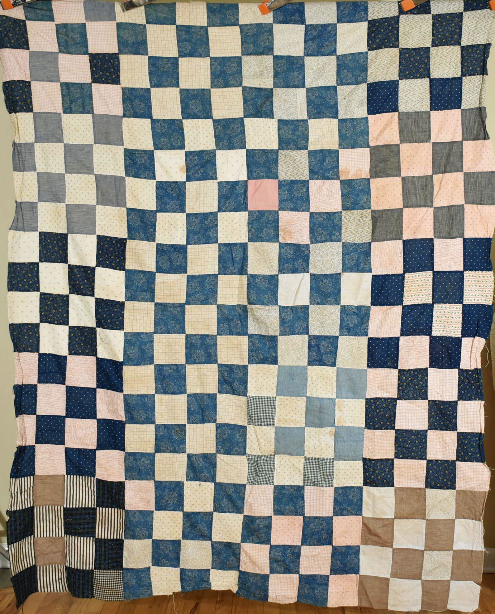 1890's Checkerboard Quilt Top, Nice Blues (1 of 7)