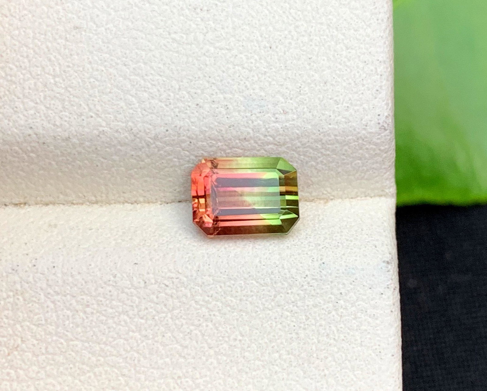 Natural Watermelon Tourmaline Gemstone , Emerald Shape Bi-Color Tourmaline Gemstone For Ring , 1.40 (1 of 6)