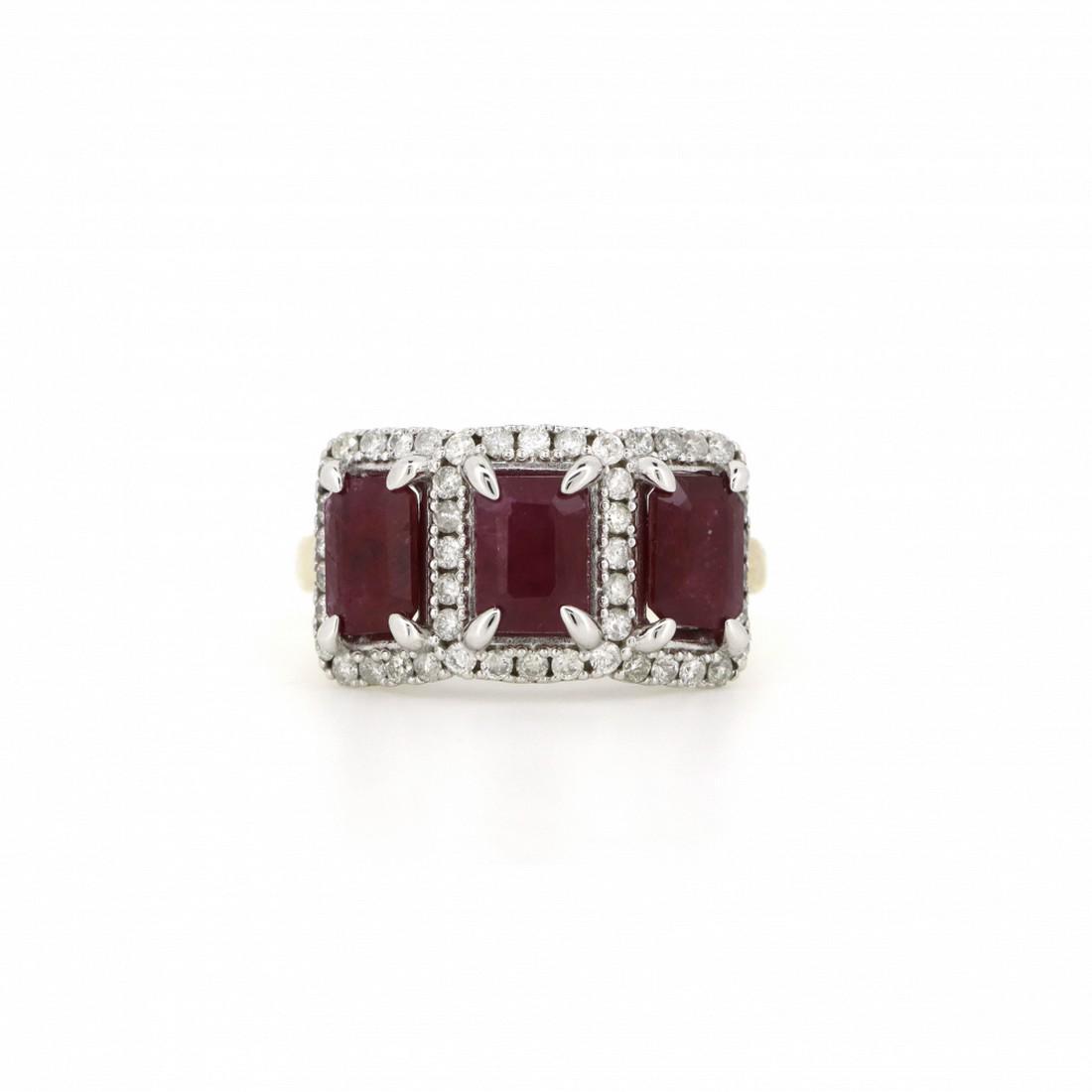 14K Yellow & White Gold 3.77ct TSW Ruby and Diamond Trilogy Ring (1 of 4)