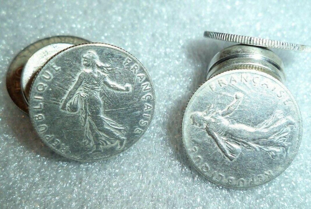 fine pair antique Asbro Paris France sterling silver cuff links 1918 50c coin (1 of 3)