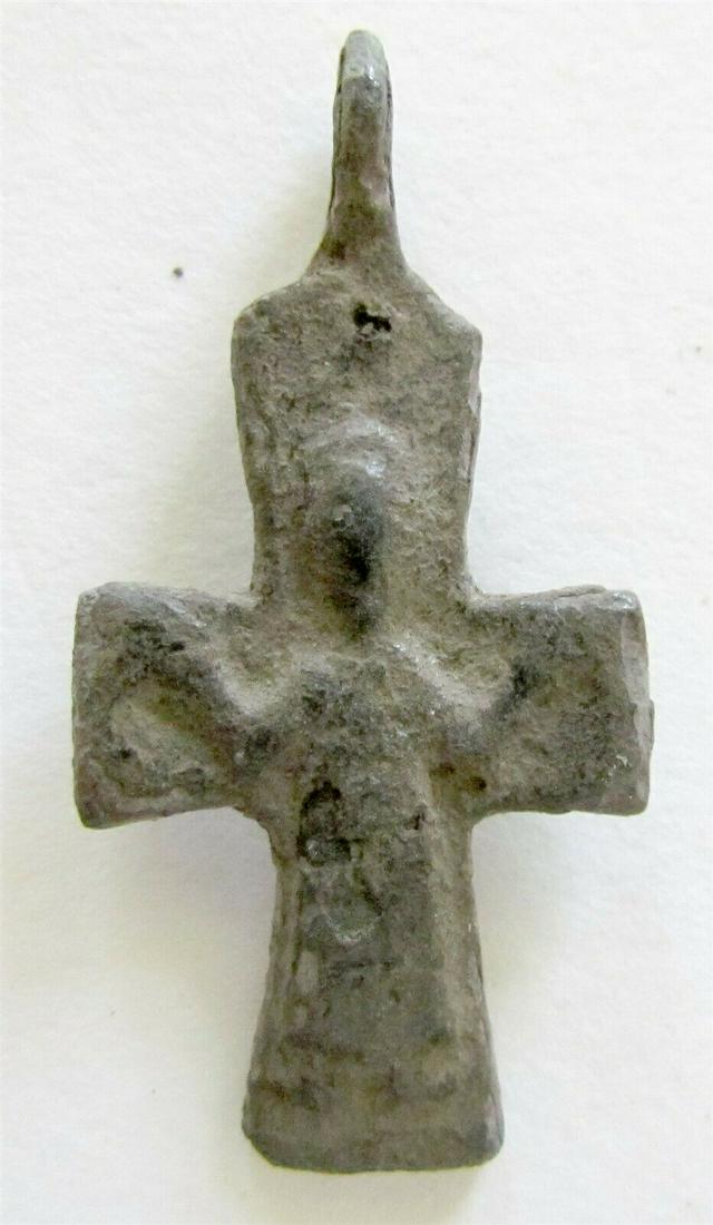 BYZANTINE ANCIENT SMALL BRONZE NECK CROSS ANTIQUE original c.1100 AD icon: About 1000 years old Size 3/4 by 1 3/4" Reserve: $167.00 Shipping: Domestic: Flat-rate of $25.00 to anywhere within the contiguous U.S. International: Foreign shipping rates are determined by destinat