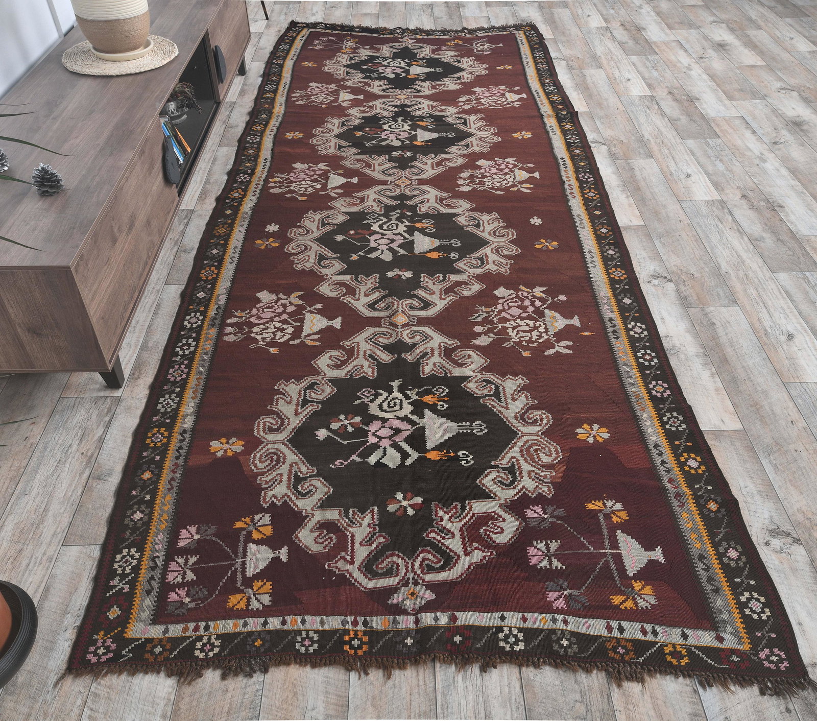 5x13 Turkish Kilim Red Bohemian Rug (1 of 7)