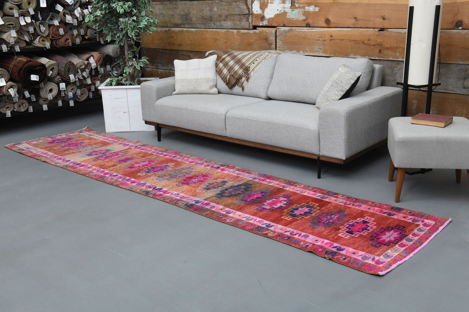 Turkish Antique Runner Rug: Title: Turkish Antique Runner Rug Date/Period: 1960 - 1970 Origin: Turkey Dimension: 2'8 x 12'7 Materials: Wool and Cotton Provenance: This Turkish one-of-a-kind Vintage Rug is hand-knotted and