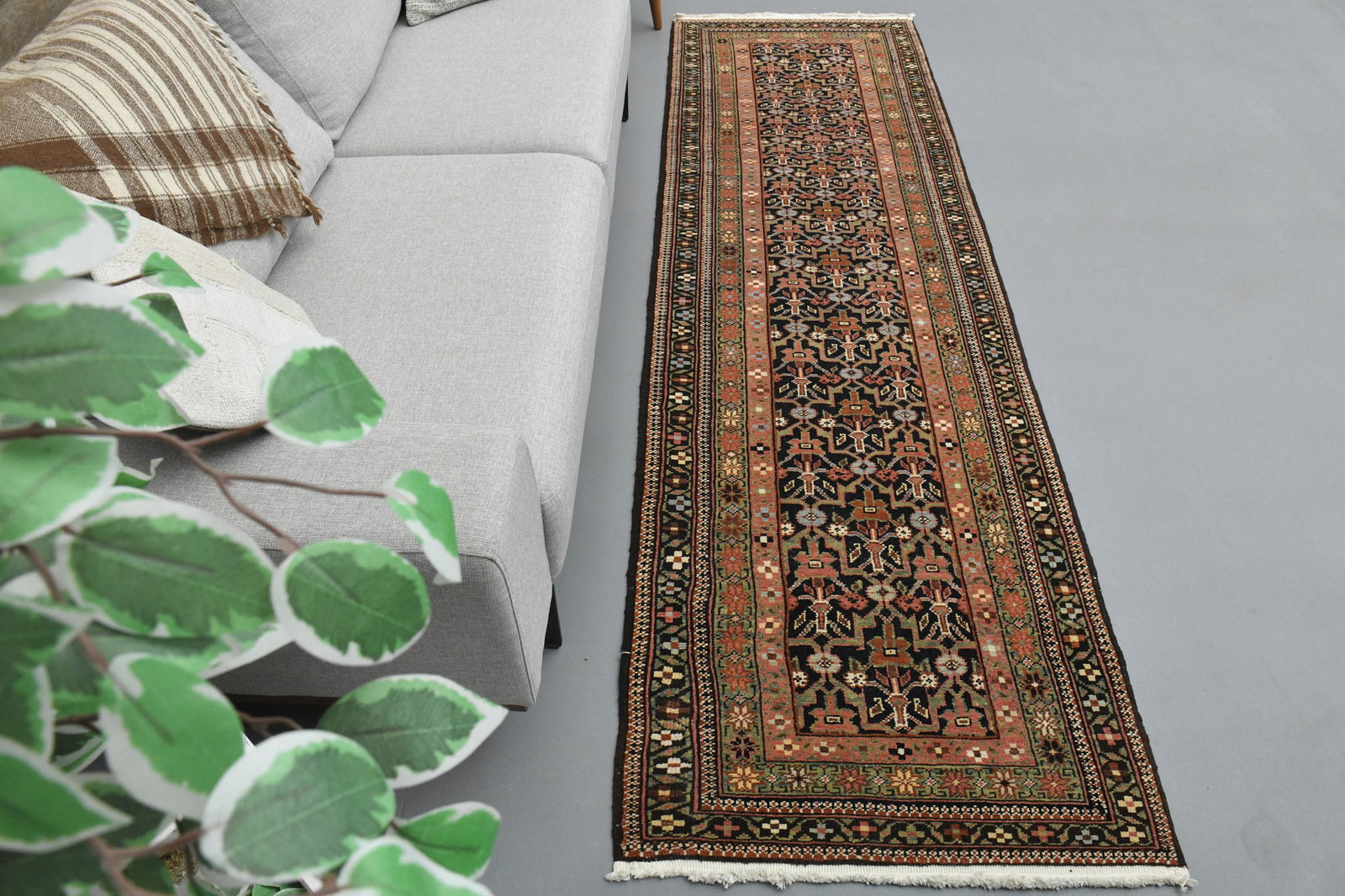 Turkish Runner Antique Rug: Title: Turkish Runner Antique Rug Date/Period: 1960 - 1970 Origin: Turkey Dimension: 2'8 x 9'4 Ft Materials: Wool and Cotton Provenance: This Turkish one-of-a-kind Vintage Rug is hand-knotted and hand