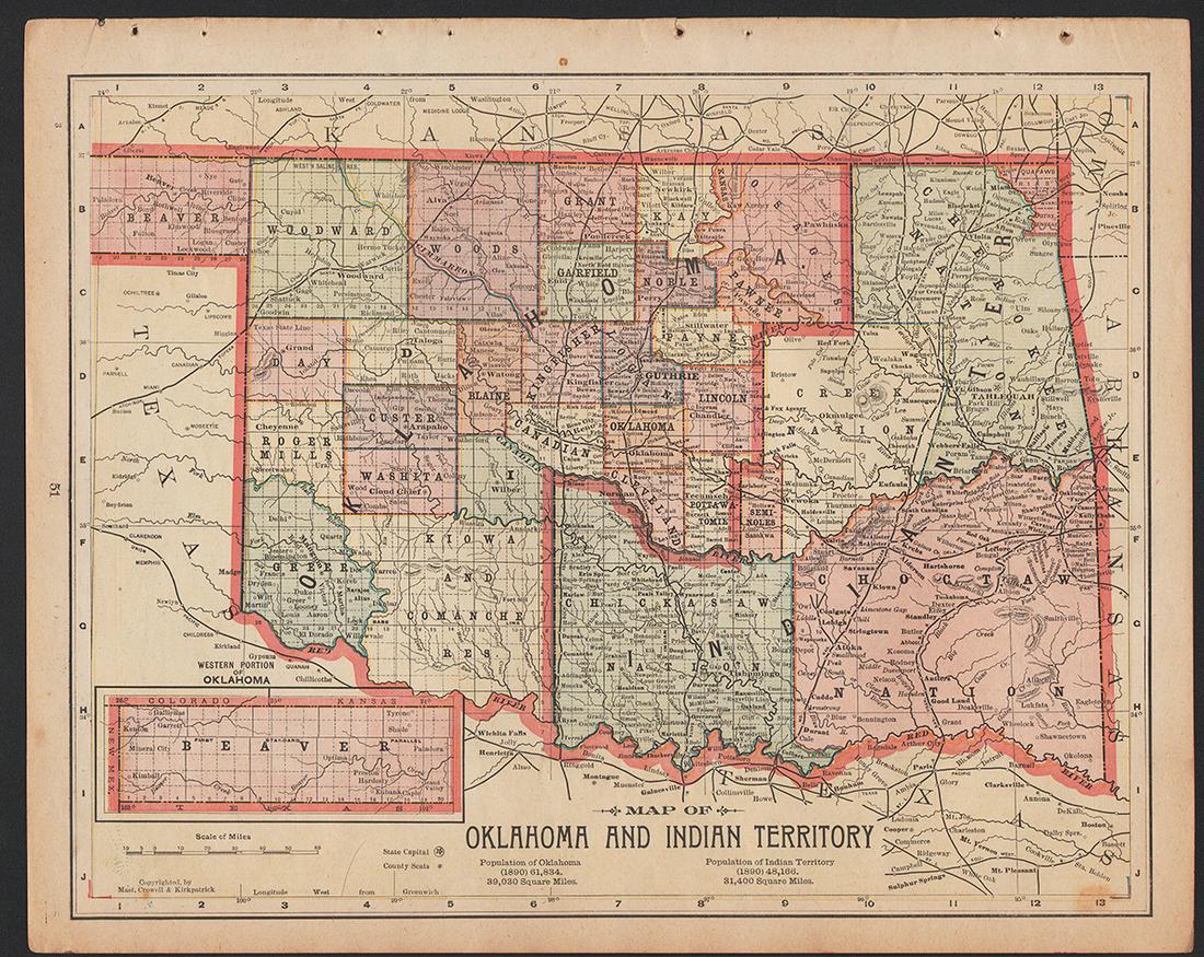 Uncommon map of Oklahoma & Indian Terr., 1897 (1 of 4)