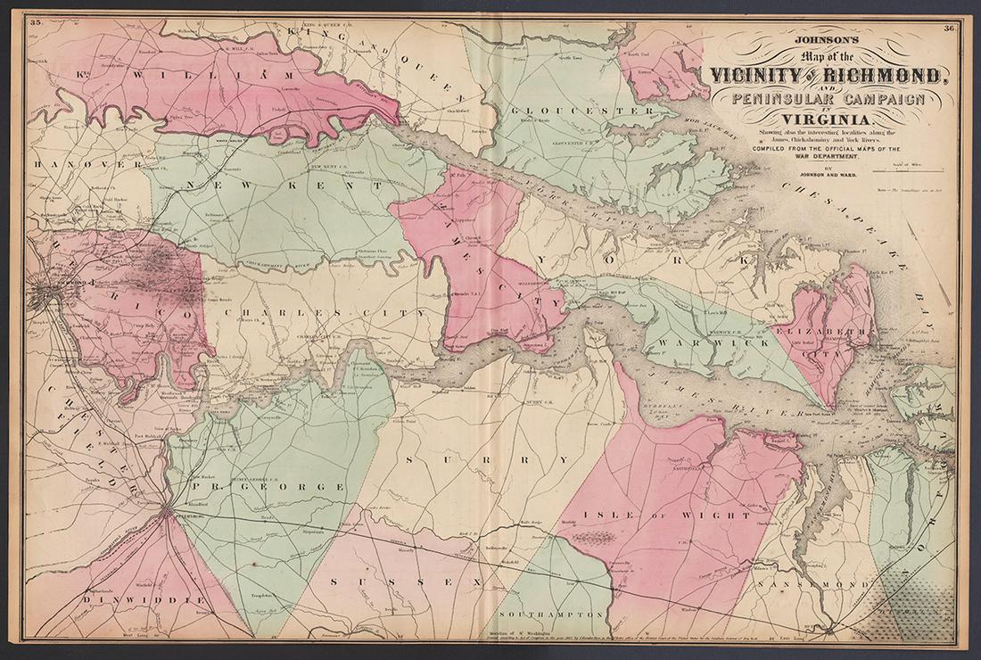 Authentic Civil War map of the war in Virginia, 1862 (1 of 5)