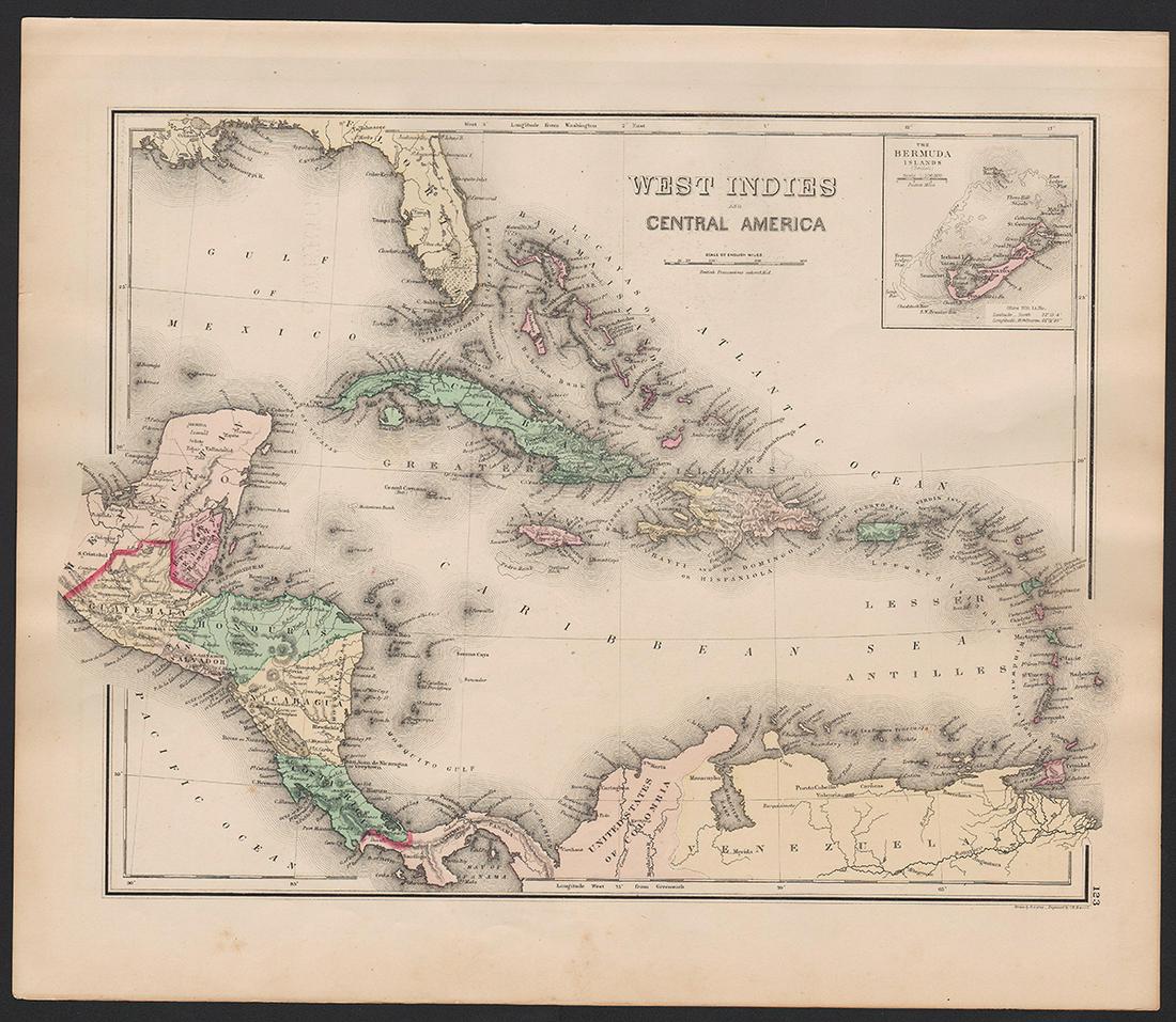 Sharp 1875 map of W. Indies/Central America (1 of 4)