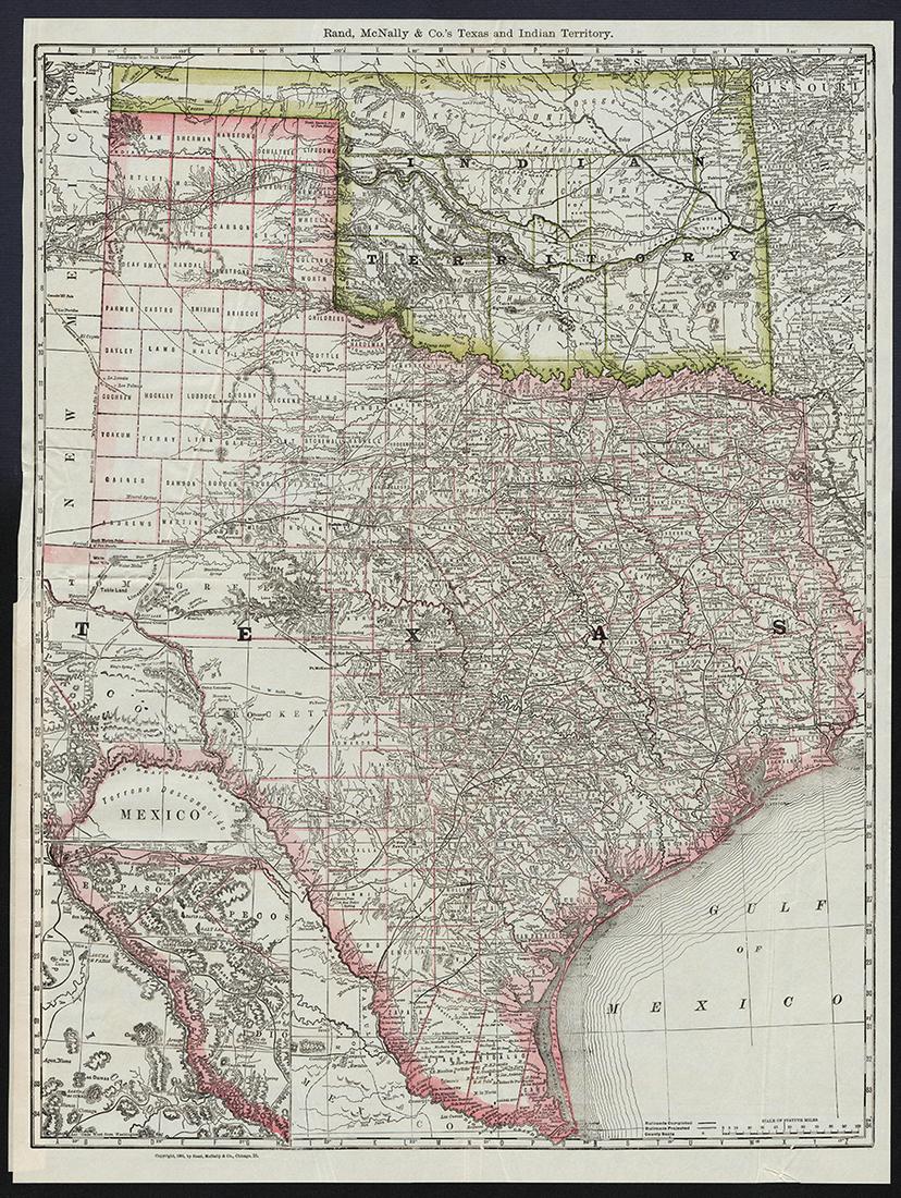 1st ed. near pristine McNally map of Texas & Ind. Terr., 1881 (1 of 7)