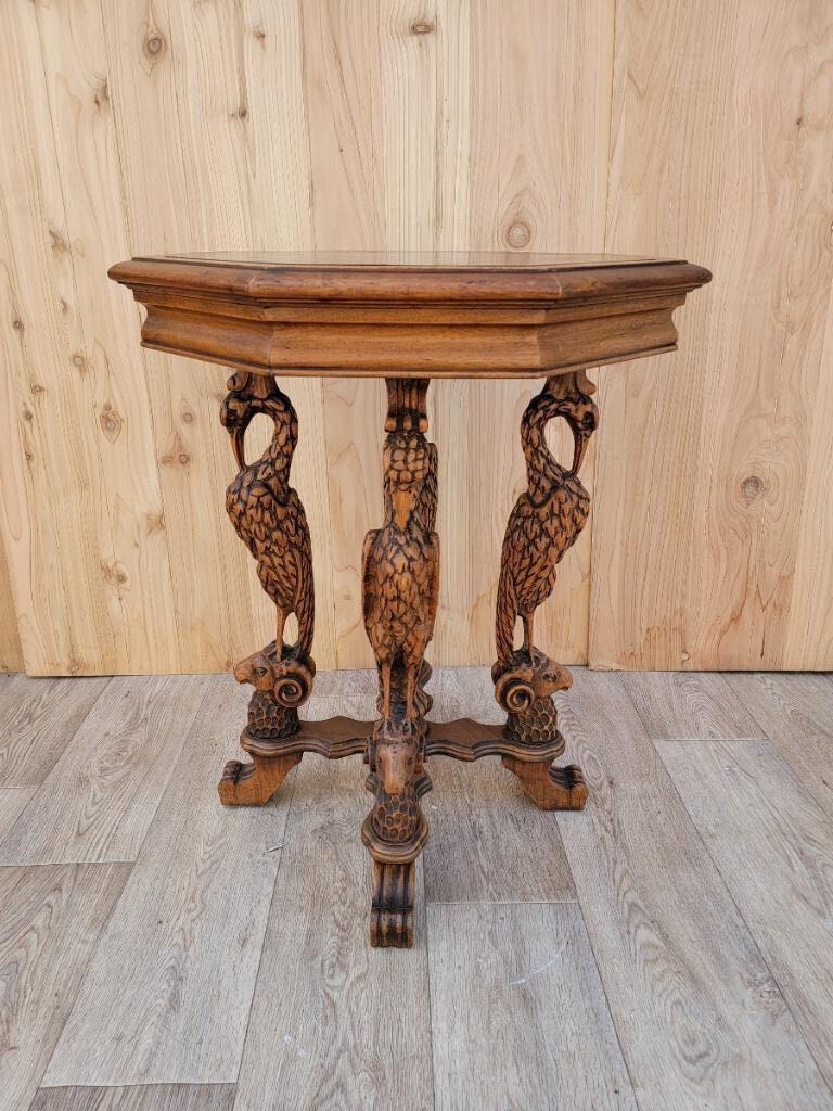 Antique Victorian Finely-Carved Figural Crane Leg Walnut Octagon Top Cocktail Table (1 of 7)