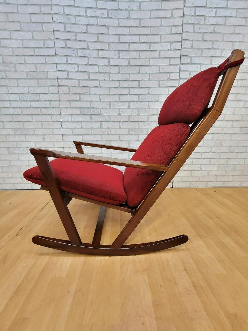 Mid Century Danish Rocking Chair by Poul Volther for Frem Rojle Newly Upholstered: Vintage from the 1960s Materials: wood, teak, fabric Description Mid Century Modern Danish Teak Rocking Chair by Poul Volther for Frem Rojle Newly Upholstered in a High End Red Fabric Circa 1960 H 38"