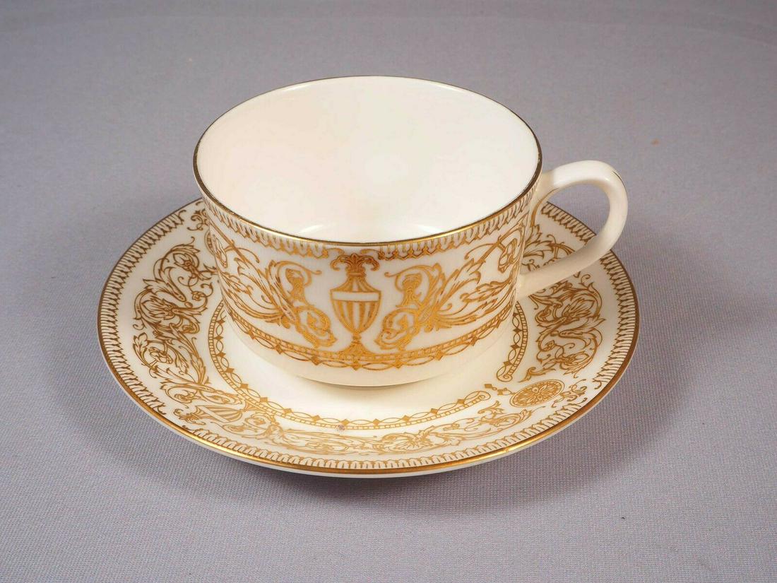 Royal Worcester HYDE PARK Gold Encrusted Cup and Saucer Set VINTAGE: This is an exceptional Tea/Coffee cup and Saucer Set made by Royal Worcester in luxurious Hyde Park pattern. The set features a lavish gold encrusted band on a white ground. Absolutely stunning The pi