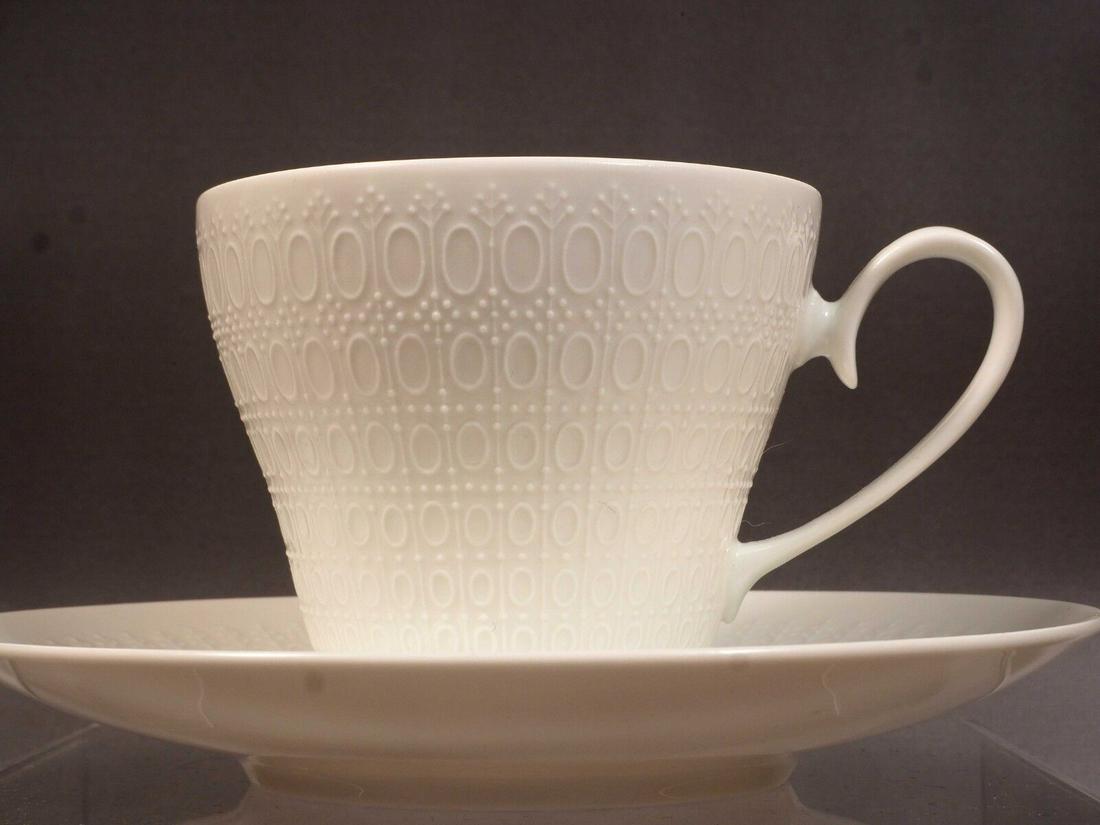 ROSENTHAL Bjorn Romance Coffee Tea Cup Saucer All White with Embossed: This is very rare and absolutely stunning Coffee/Teacup with Saucer from the famous ROSENTHAL Bjorn Romance collection, made in Germany. The pattern features very fine, thin porcelain with embossed do