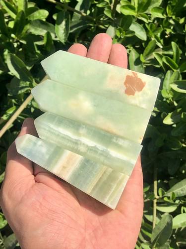 550 Grams Natural Pistachio Calcite Towers (1 of 5)