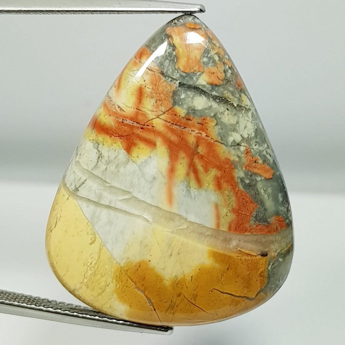 35.87 ctz Natural Malingono Jasper: No Reserve! Title: 35.87 ctz Natural Malingono Jasper Color/Clarity: Multy Color / Opaque Gemstones: Jasper Carat Weights: 35.87 Size/Dimensions: 31.05 x 24.85 x 5.10 Additional Info: Pear / Brazil Sh