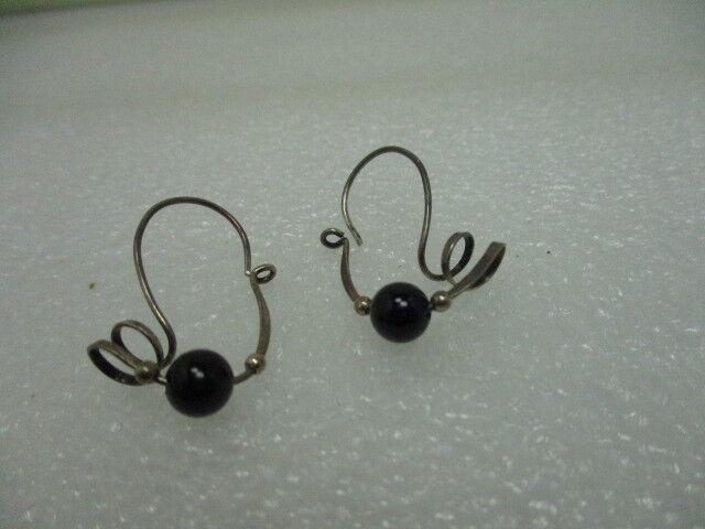 Vintage Sterling Silver Abstract Twisted Beaded Pierced Earrings, Dangle (1 of 4)