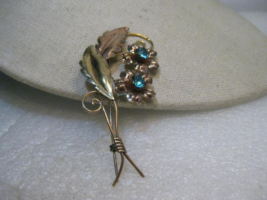 Vintage Van Dell Floral Brooch, 12kt G.F., Blue Rhinestones, 3", 1940's-1950's (1 of 6)