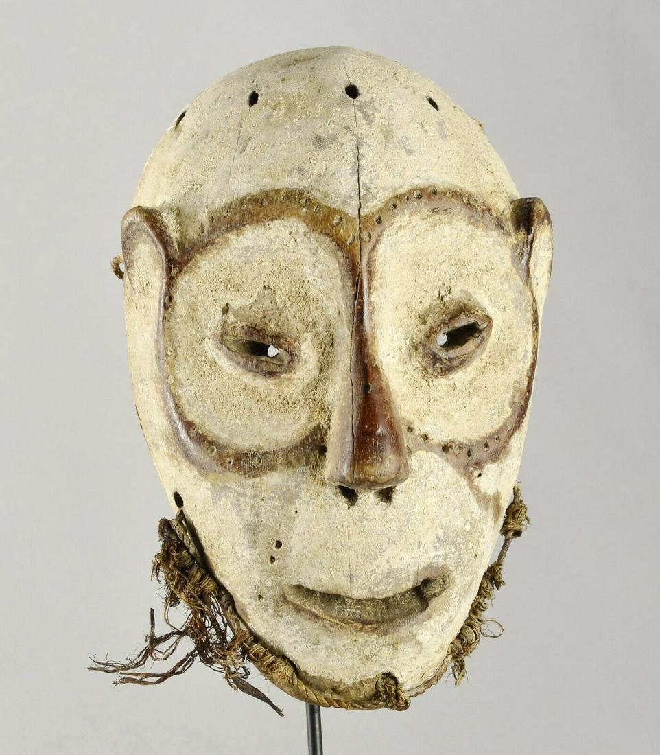 Superb LEGA Wood idimu Mask Bwami Cult Congo Zaire DRC African Tribal Art 1519: CONGO DRC SUPERB LEGA BWAMI IDIMU MASK The face is entirely covered with kaolin Around the eyes, the ears and the nose, we can see the wood Scarifications (small holes) in circles around the eyes A lu