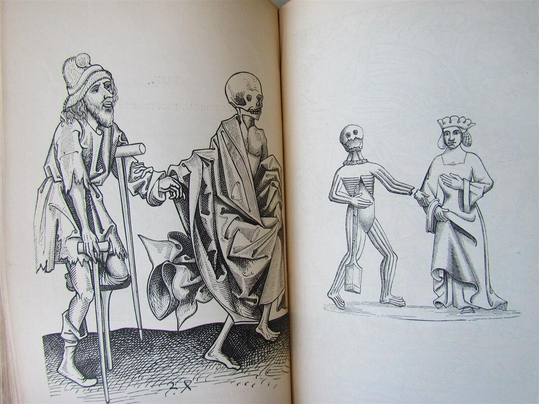 1858 DANCE OF DEATH by Hans Holbein ILLUSTRATED antique skeletons occult: Dance of Death by Hans Holbein London; 1858 Throughout the 16th- and 17th-centuries, Dance of Death works were wildly popular throughout Europe. Famed artists such as Hans Holbein and Rudolph Meyer cr