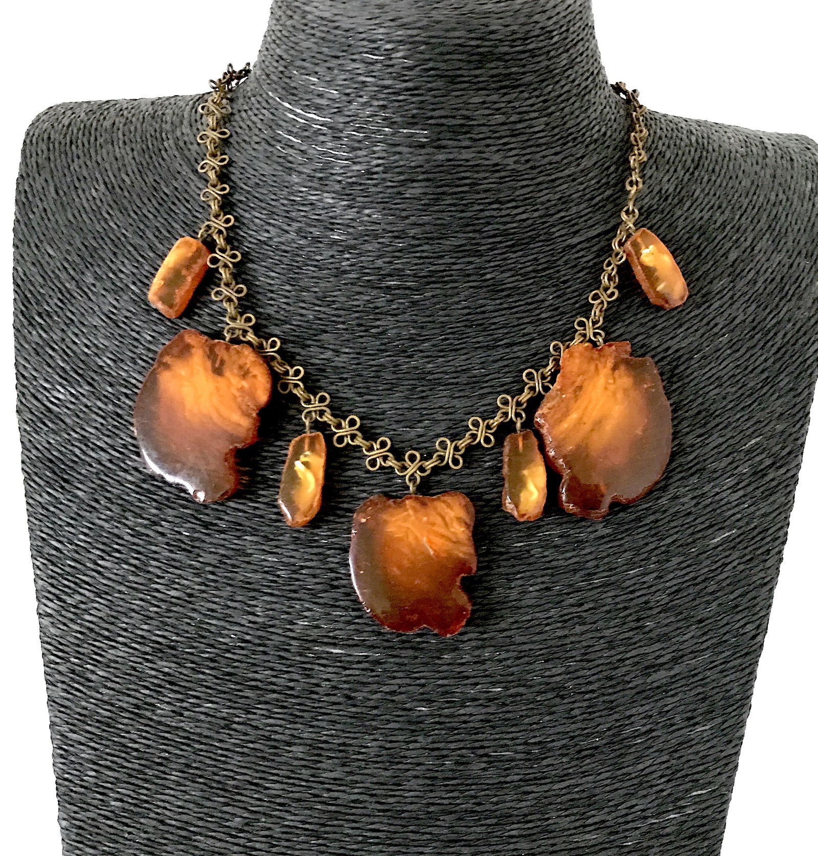 Outstanding Vintage Amber Necklace made from Plate like Amber beads (1 of 9)